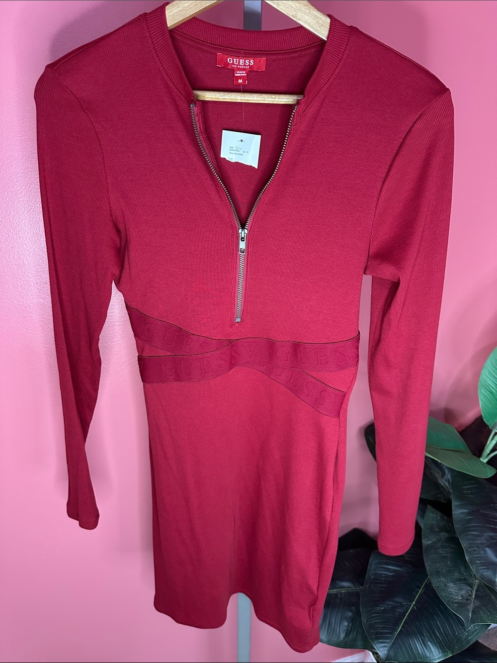 NWT GUESS Long-Sleeved Red Zip-Front Dress - Sz M